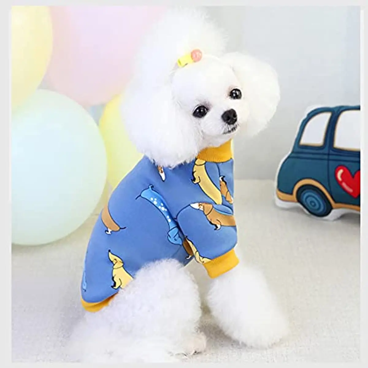 

Dog Sweatshirt, Printed Dog Pattern Soft Cotton Pet Clothes, Autumn and Winter Warm Coat for Bichon Teddy Puppy and Dogs, Blue
