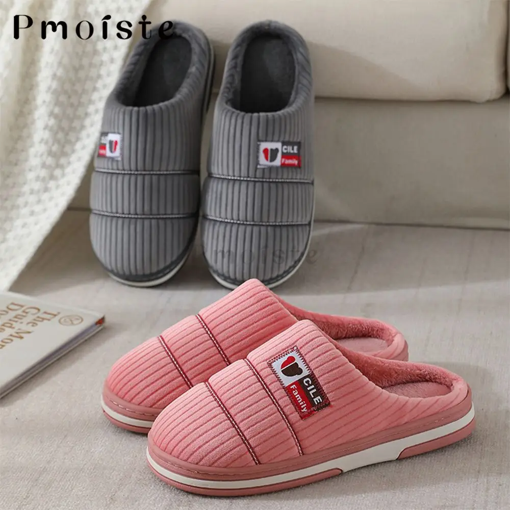 Man Home Slippers Classic Stripe Men's Indoor Slippers Warm Plush  Winter Male Slippers Soft Unisex House Platform Slippers