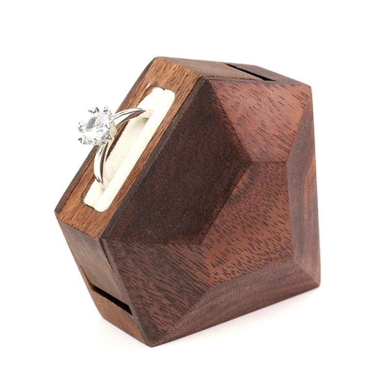 

Rustic Wedding Ring Box Unique Diamond Shape Ring Bearer-Case Engagement Ring Holder Gift for Wedding Ceremony