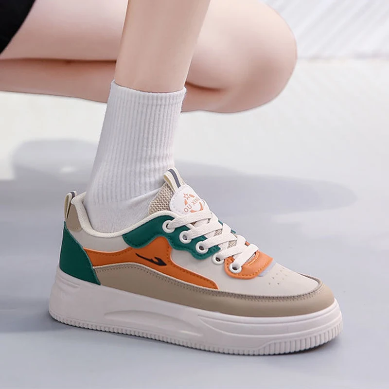 SALUDAS  Women's Shoes Casual Walking Shoes Thick Sole Breathable Leather Shoes Soft-soled White Sneakers for Women