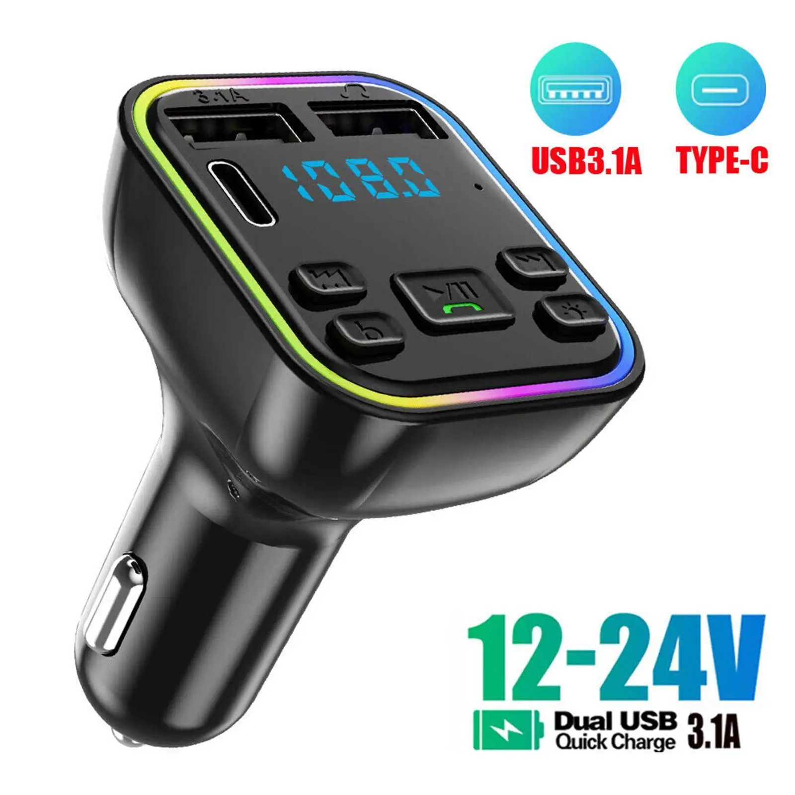 

Car Bluetooth 5.0 FM Transmitter Handsfree Car Radio Modulator MP3 Player Quick Charge Adapter Handsfree Car Kit
