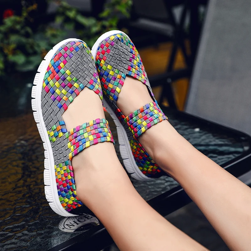 

Slip on Shoes for Women Summer Weave Breathable Shoes Light Flats Nursing Shoes Woman Sandals Handmade Woven Casual Mother Shoes