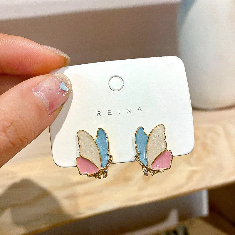 

Trendy Colorful Cute Enamel Glaze Butterfly Stud Earrings For Women Temperament Brincos Sweet Party Jewelry Valentine's Day Gift