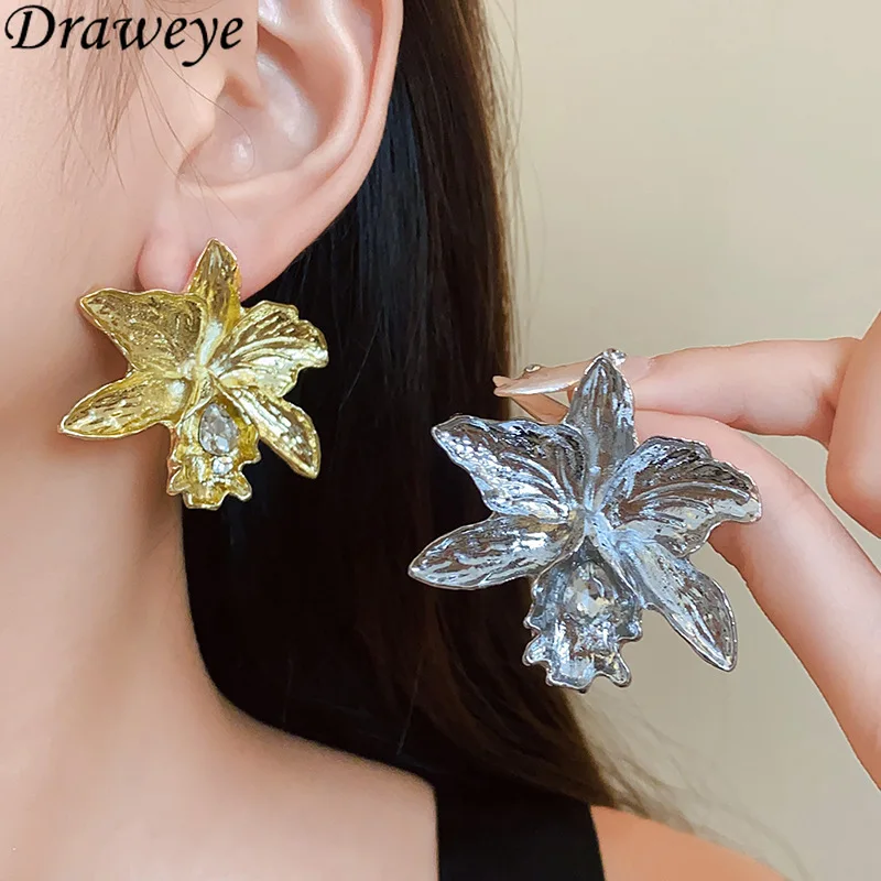 Серьги Draweye для женщин цветы золотого и серебряного цвета Милые простые