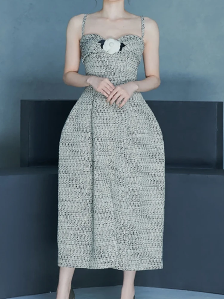 

Женское вечернее платье [DEAT], черное платье без рукавов с стереоскопическим цветочным принтом и открытой спиной, 13DB1704, лето 2023