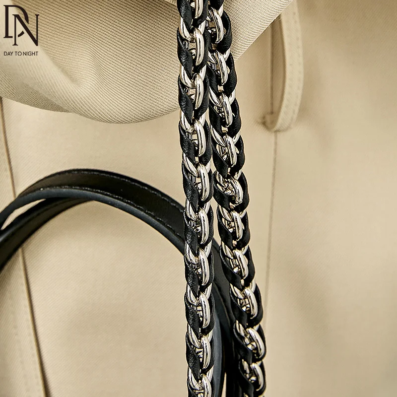 DN Chain Tote Bags Cowhide Leather Women Shoulder Bags with Double Top Handle Large Capacity Handbag Fashion Female Purse