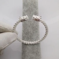 anglang fashion woman men cuff bracelet double dragon open design adjustable charm vintage bangle wedding jewelry gifts
