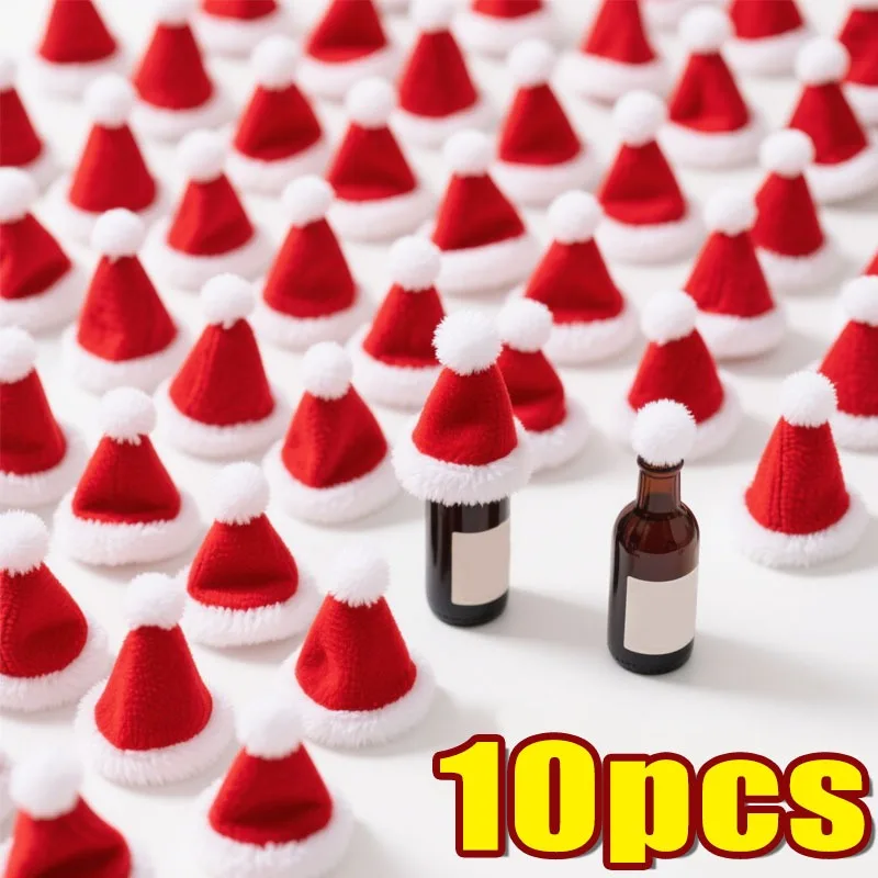 Мини-шапки Санта Клауса из бархата, 10 штук