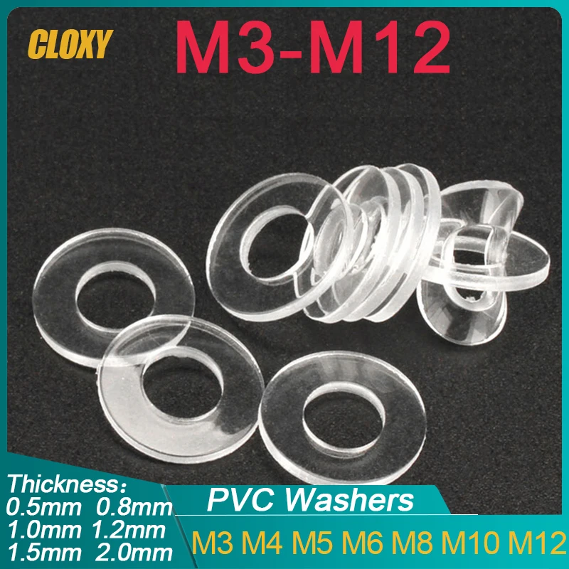 M1.2 M1.4 M1.7 M1.8 M2 M2.5 M3 M4 M5 M6 ~ M12 мягкий/твердый пластиковый ПВХ прозрачный изоляционный простой прокладка кольцо распорка плоская шайба