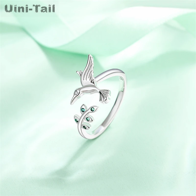 Uini-Tail Hot Selling New 925 Tibetan Silver Exquisite Hummingbird Branch Open Ring Fashion Trend Dynamic High Quality Jewelry