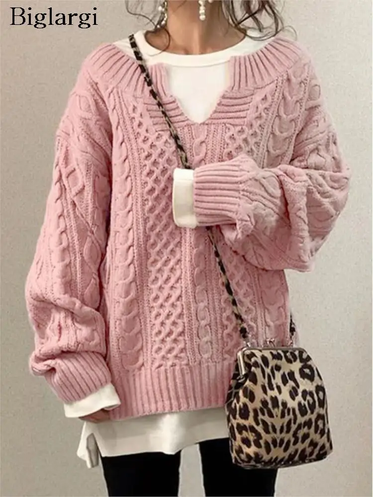 

Knitted Autumn Long Pullover Sweater Women Pink Long Sleeve Loose Ladies Sweaters Tops Modis Casual Woman Sweater Top 2023