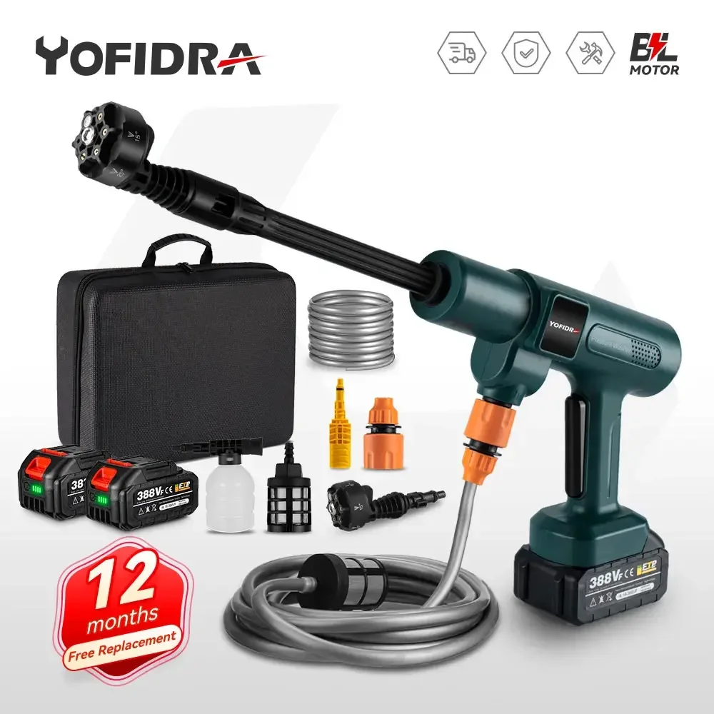 

Yofidra 200Bar 3500W Brushless Electric High Pressure Washer 6-in-1 Car Washing Garden Water Gun for Makita 18VBattery Spray Gun