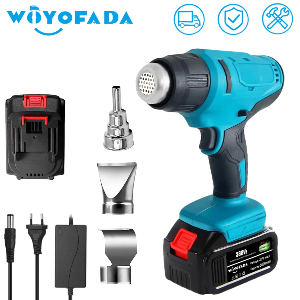 

Electric Heat Gun Cordless Handheld Hot Air Gun with 3 Nozzles Industrial Home Shrink Wrapping Tool Cordless Blower For Makita