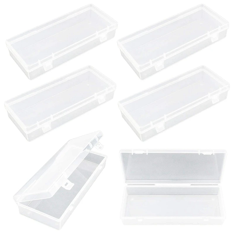 

6 Pack Rectangular Clear Plastic Storage Containers Box With Hinged Lid For Beads And Other Small Craft Items