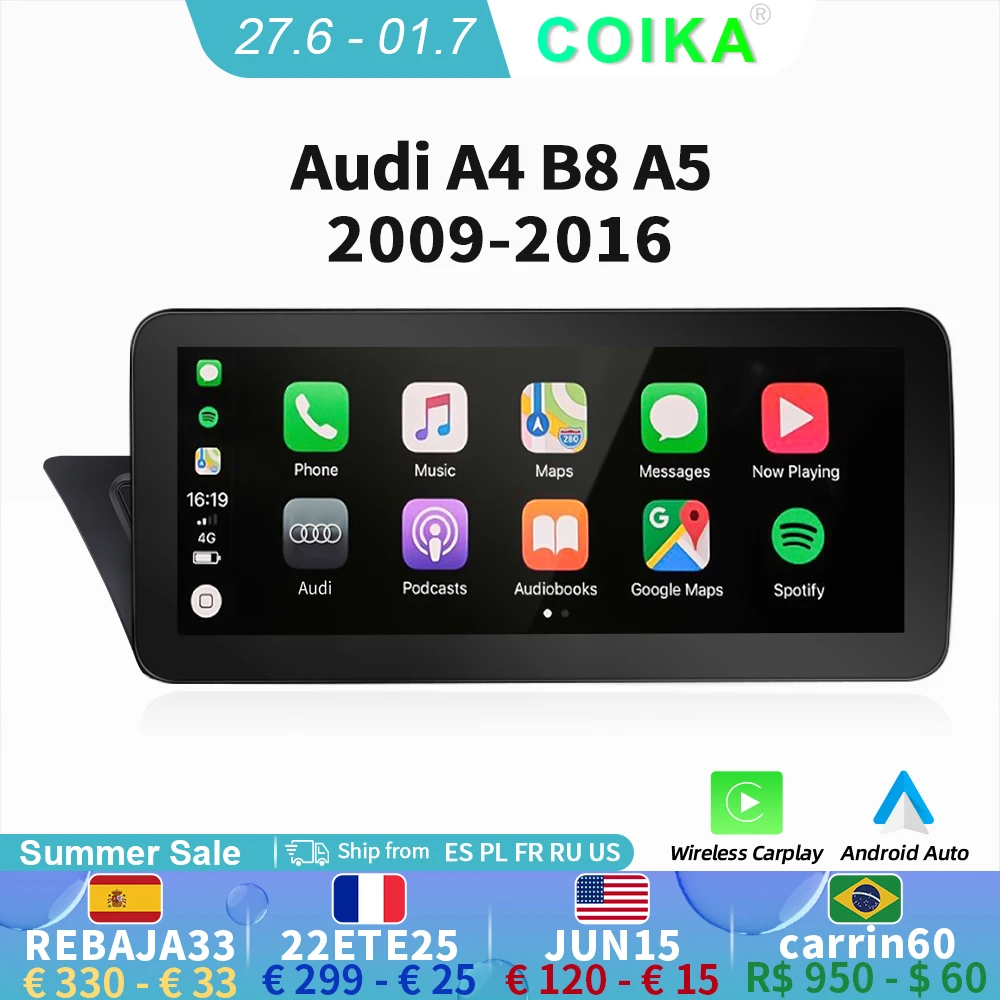

COIKA Android 10 System 8 Core Car Multimedia Radio For Audi A4 B8 A5 2009-2016 WIFI BT Google IPS Touch Screen GPS Navi Carplay