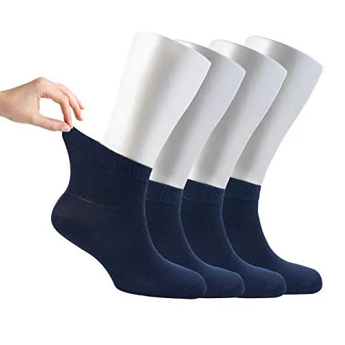 HMCN Diabetic Socks Women Loose Diabetic Ankle Socks Bamboo Socks For Women`s Seamless Toe and Non-binding Top, 4 Pairs Diabetic