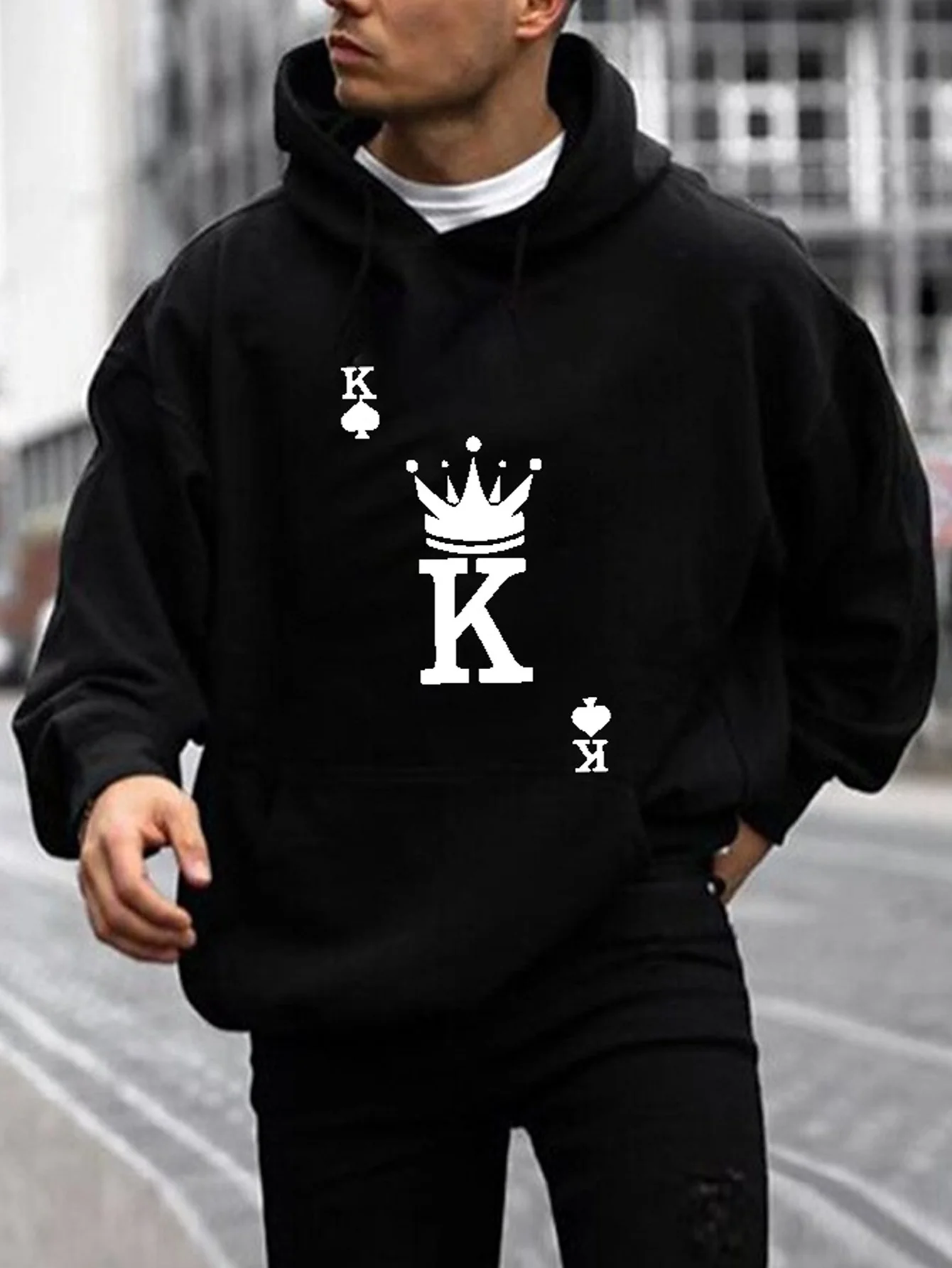 Мужской свитер с длинным рукавом капюшоном на осень/зиму 2024