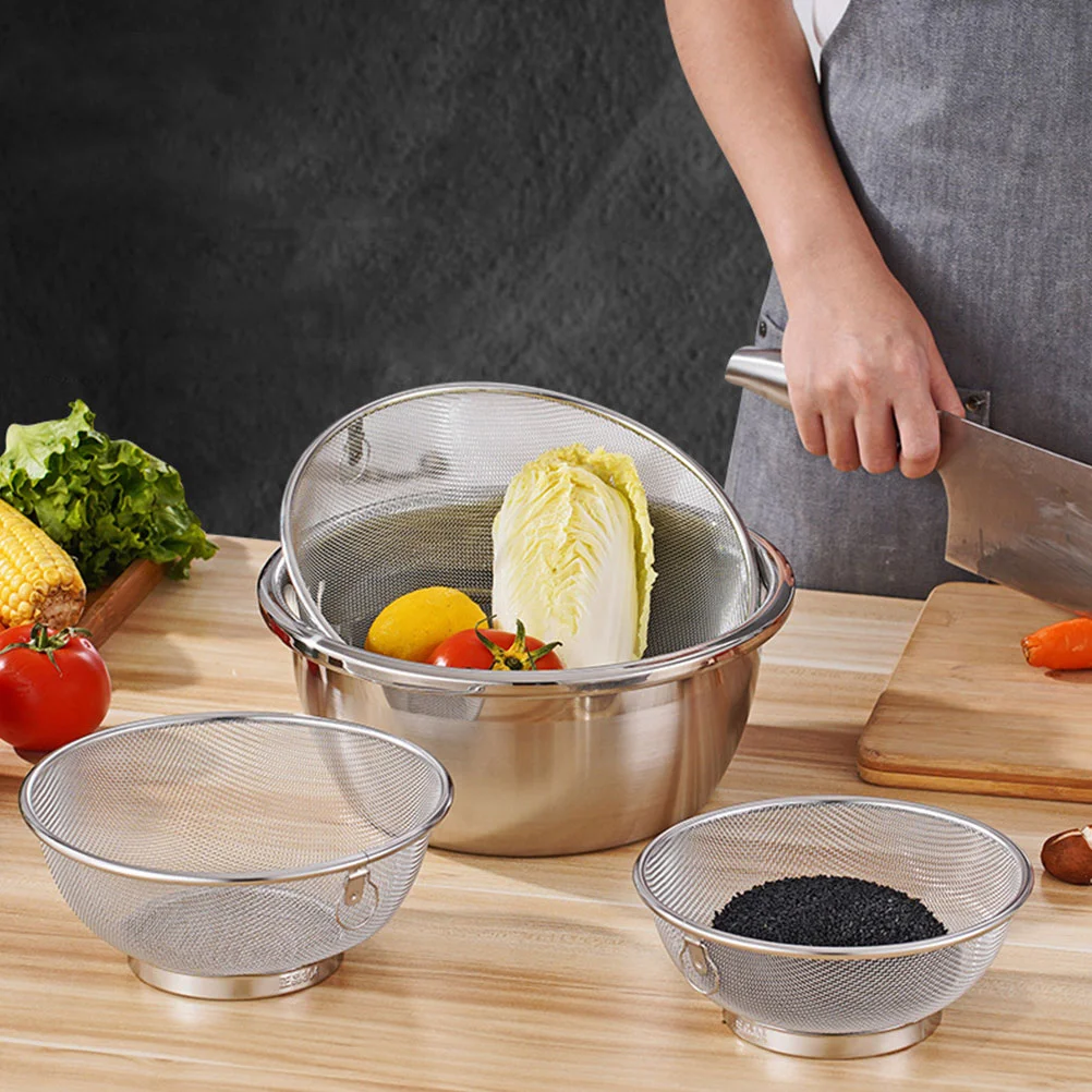 

1 Set Stainless Steel Mesh Colander Strainer Basket Drainer Fine Mesh Strainer Vegetable Washing Basket