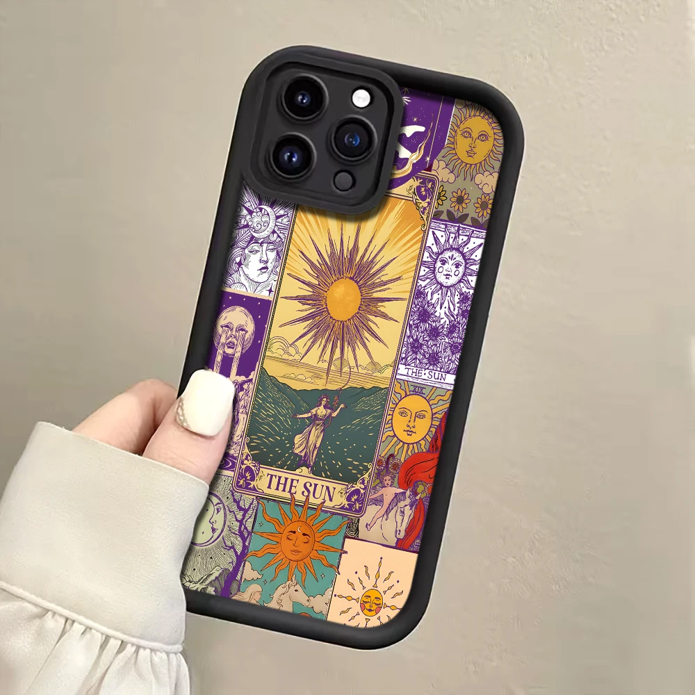 Фото Винтажный чехол для телефона с ремешком и изображением карт Таро для iPhone 13 14 15 16 17 Pro Max 15 14 Plus 17 E, ударопрочный матовый силиконовый чехол №5