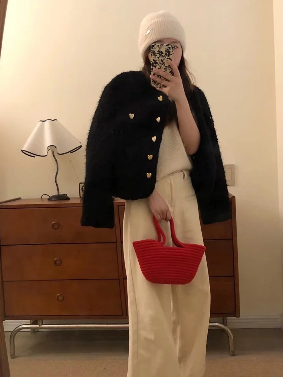 Изящный женский пуховик из Южной Кореи новинка 2023 утепленное твидовое короткое