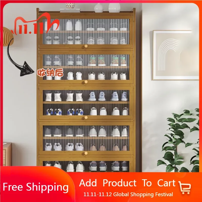 

Transparent Shelves Wood Shoe Rack Hanging Free Shipping Thin Shoe Home Wall Folding Hallway Porta Scarpe Hallway Furniture