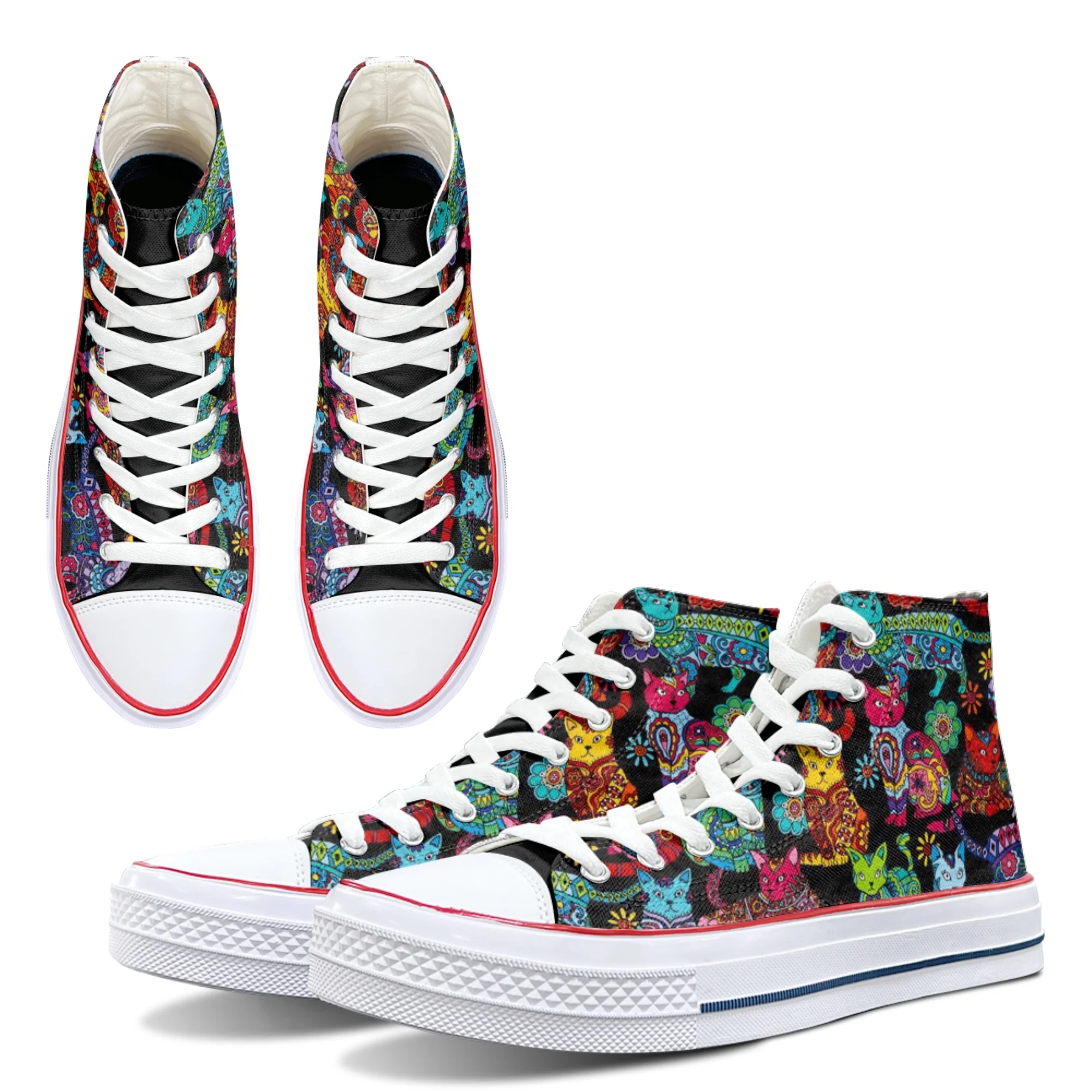 ELVISWORDS красочные женские парусиновые туфли на плоской подошве с принтом кошек