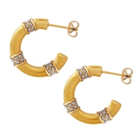 c shaped zircon earrings shiny colorfast stainless steel earring creative fashion gold plated ear jewelry party accessories