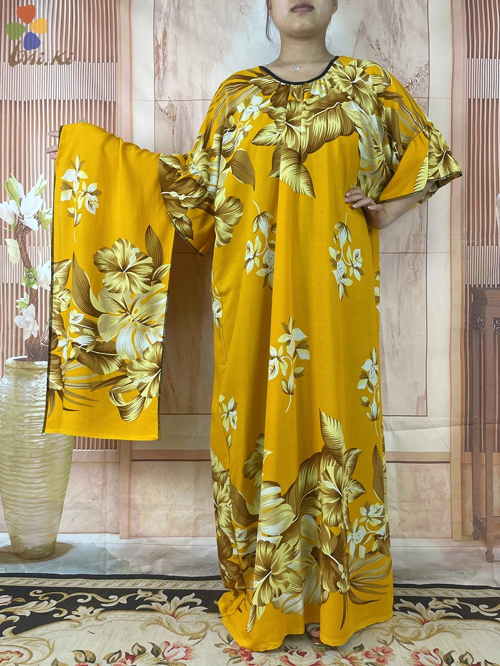 Hot Selling New Short Sleeved African Muslim Dashiki Ababy Printed Cotton Loose fitting dress women summer Maxi Casual Dress