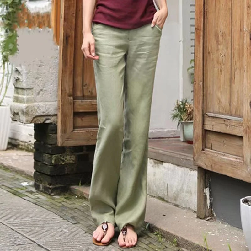 Spring and autumn 2023 new cotton and linen draped wide-leg versatile loose cotton and linen pants 2234030