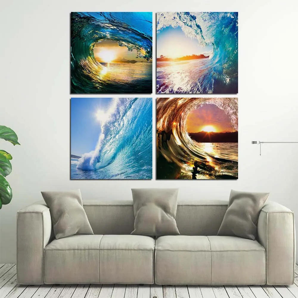 

Настенное художественное полотно, плакат, печать, рассвет, закат, морская волна, цунами, Картина на холсте, картина, офис, Декор для дома