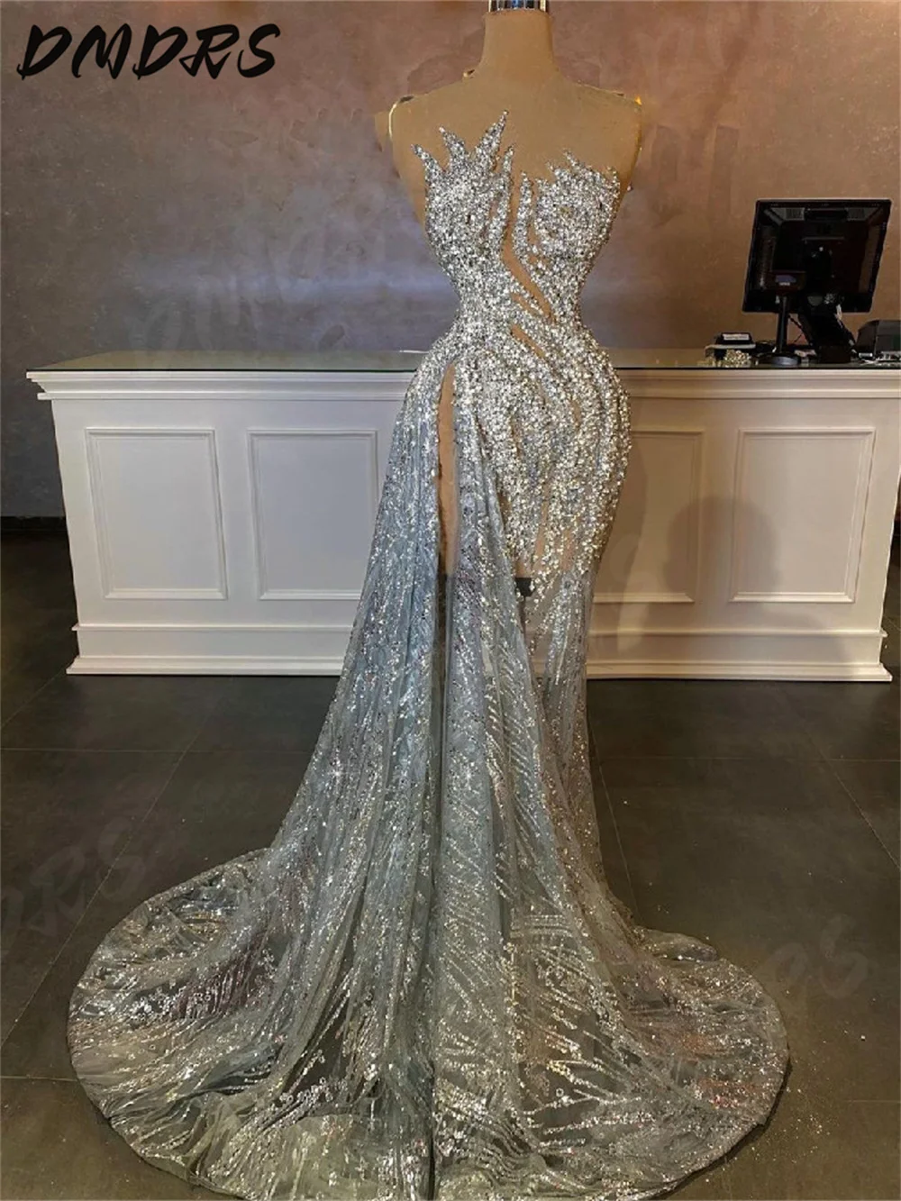 Роскошные вечерние платья-русалки блестящее вечернее платье без рукавов с