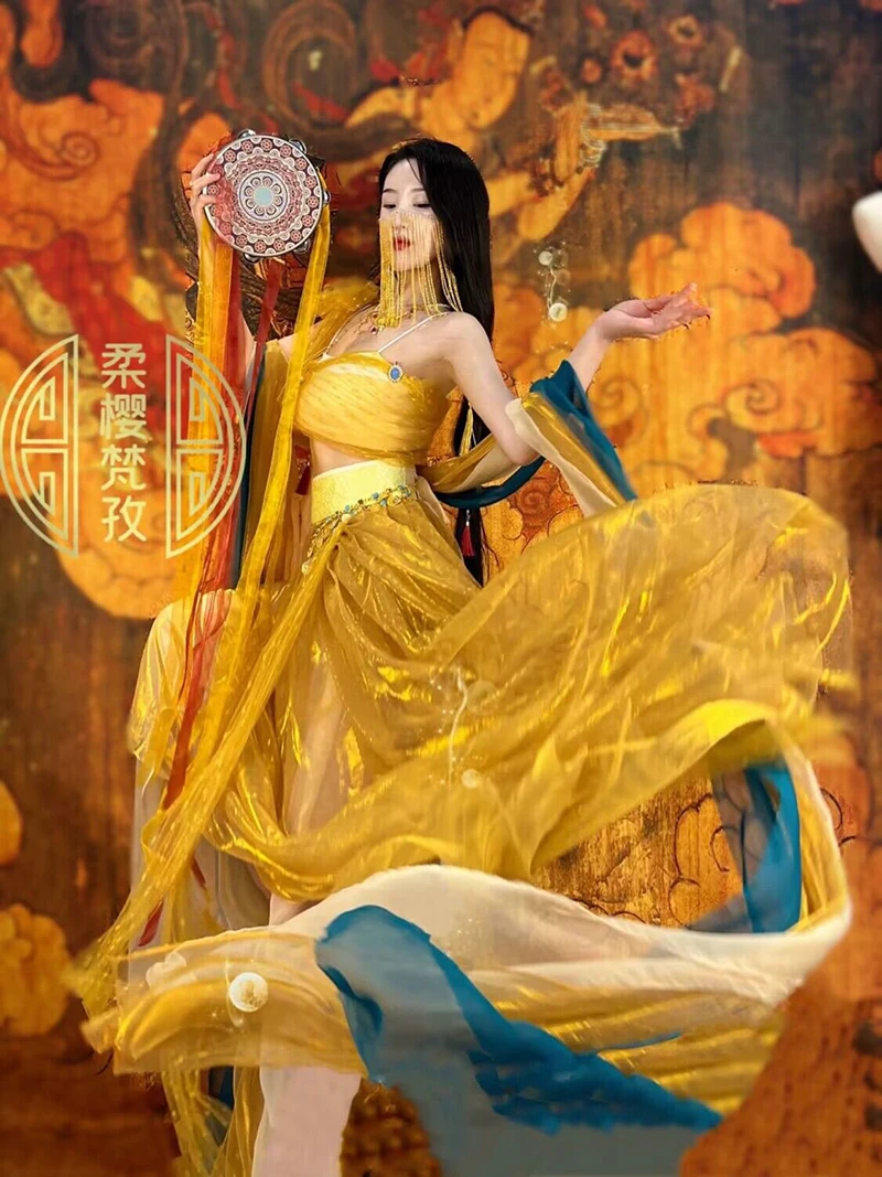 

Stage Belly Dance Dress Dunhuang Cosplay Costume Chinese Vintage Photography Indian Dance Party Outfit Hanfu Dress For Women
