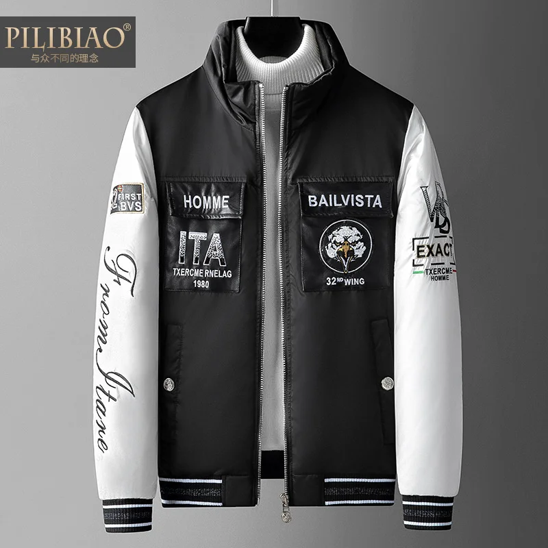 

Luxury brand European Fashion Brand Winter Bead Embroidery Splice Contrast Color 90 White Duck Down High Quality Coat Male