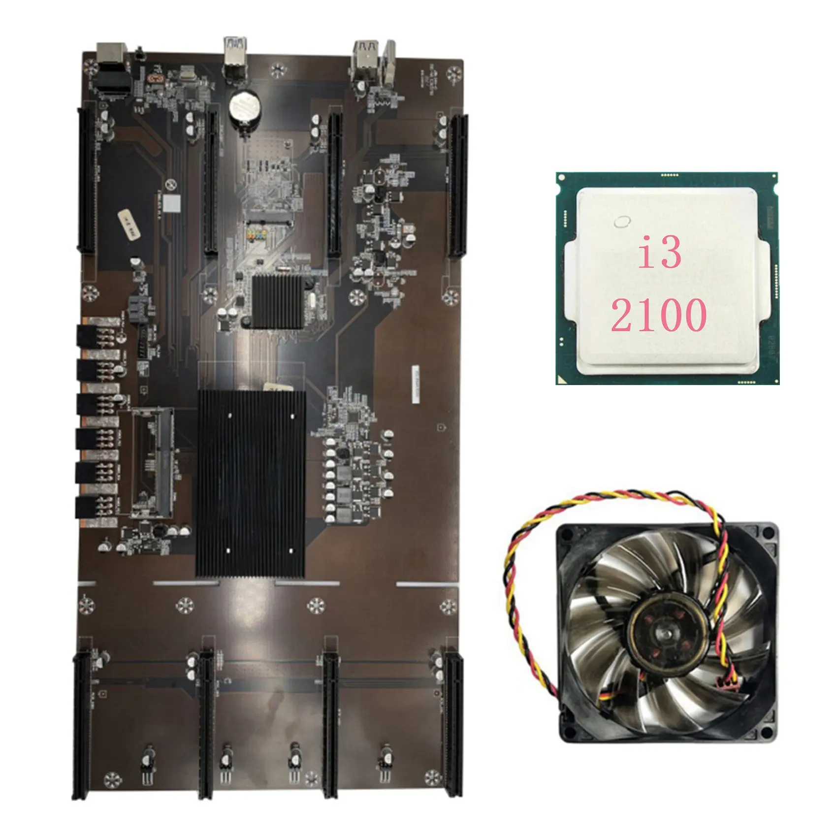 

ETH80 B75 BTC Mining Motherboard+I3 2100 CPU+Cooling Fan 8XPCIE 16X LGA1155 Support 1660 2070 3090 RX580 Graphics Card