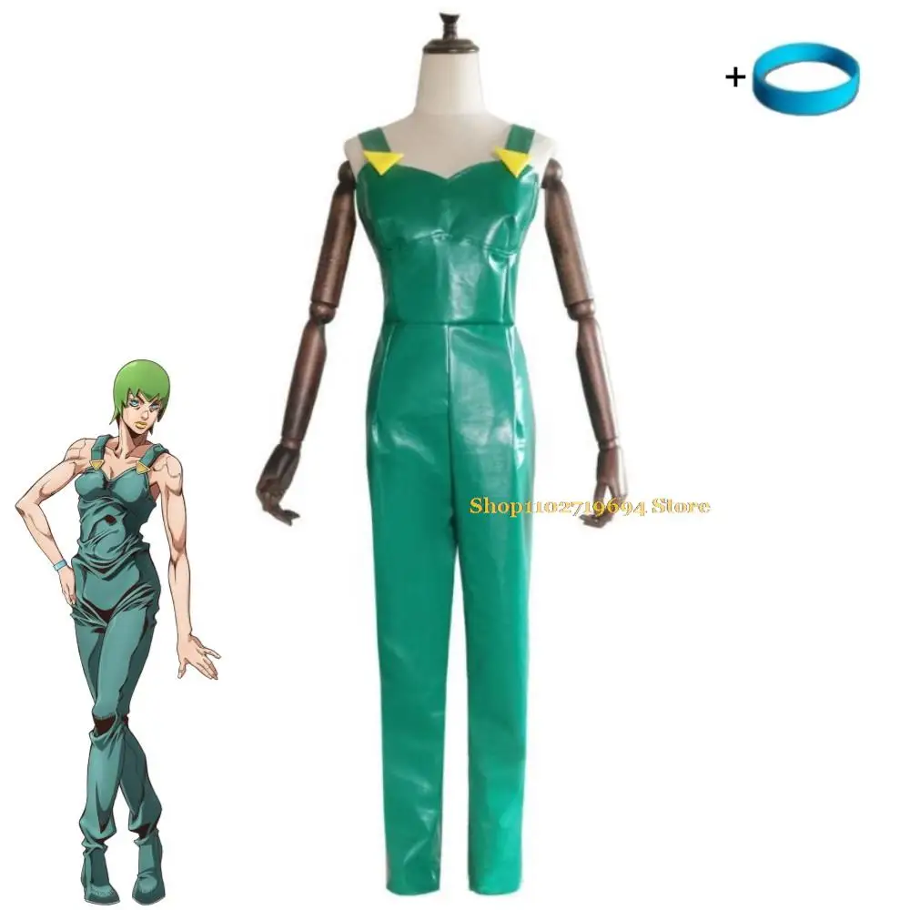 

Anime Jojo's Bizarre Adventure Stone Ocean Foo Fighters F·F FF Cosplay Costume Green Jumpsuit Overall Hallowen Role Play Suit