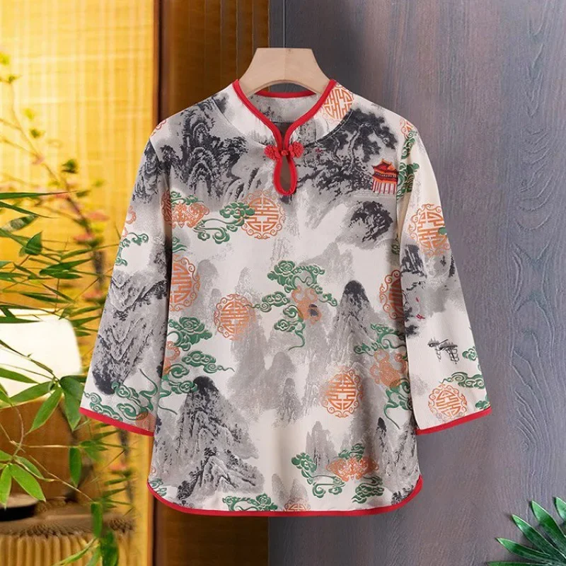 Винтажная рубашка для женщин среднего возраста одежда весна-лето тонкий новый