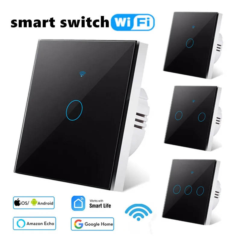 

Smart WiFi Switch Glass Panel Touch Sensor Switch LED Backlight Panel Wall Light Sensory Switches 4/6PC Interruptor Inteligente