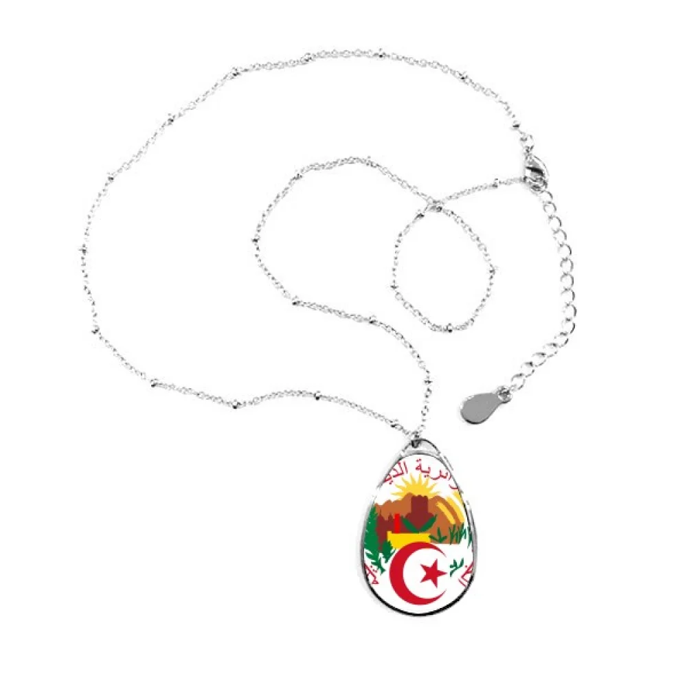 

Algiers Algeria National Emblem Teardrop Shape Pendant Necklace Jewelry With Chain Decoration