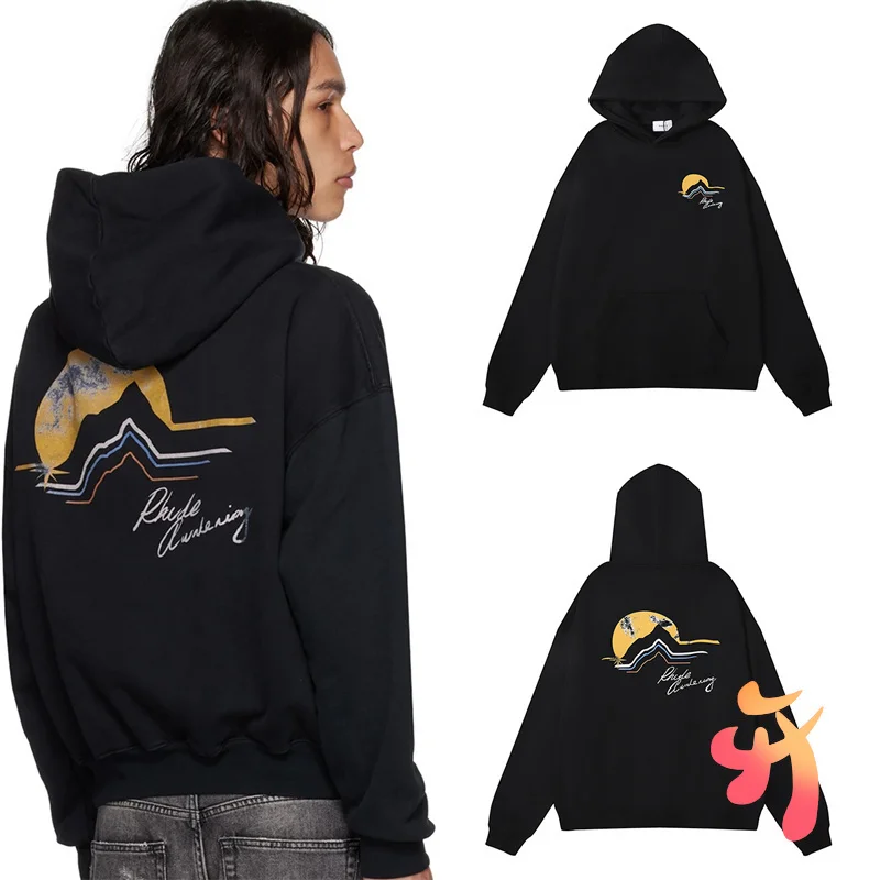 

23ss Autumn Winter New Rhude Hoodie Classic Sunrise Print Loose Hooded Sweatshirts Men Women Daily Casual RHUDE Pullover