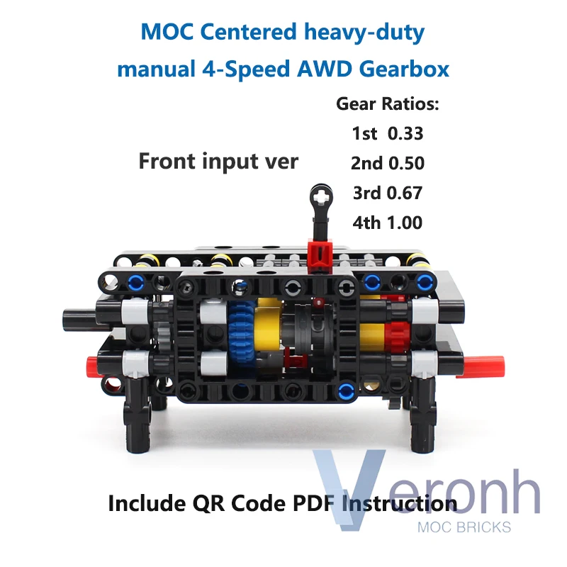 

MOC High-tech Centered Heavy-duty Manual 4-speed AWD Front Input Gearbox Set Building Blocks Compatible PF Kit Technical Bricks