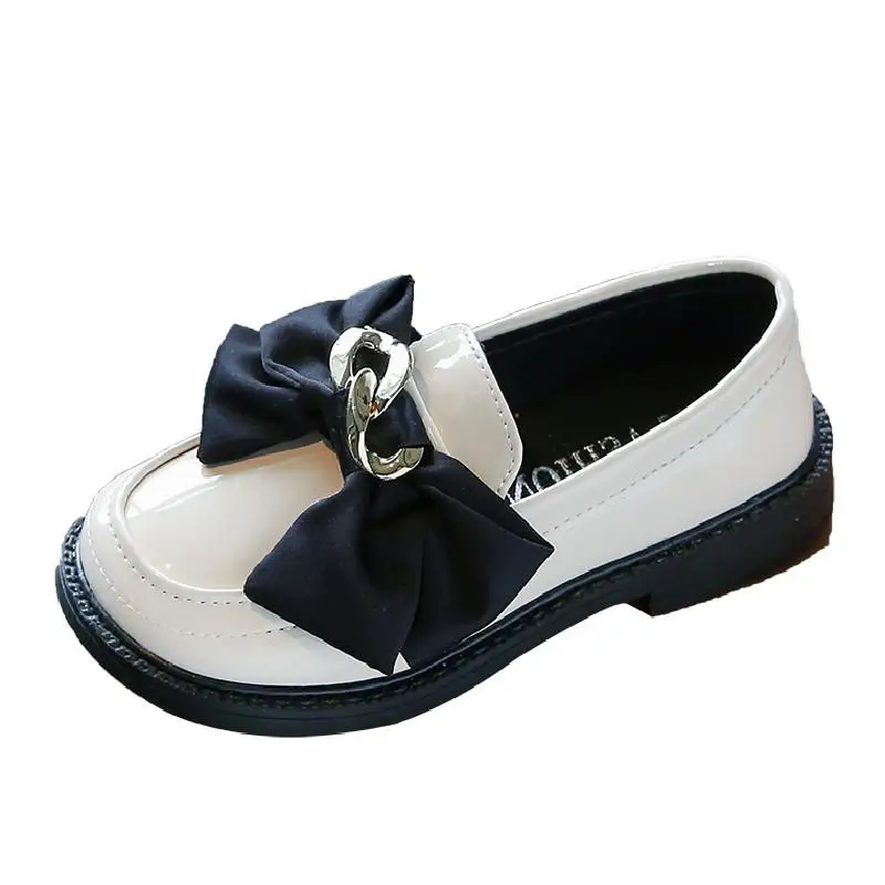 

Кожаные туфли для девочек, Нескользящие, с бантом и цепочкой, для школьников и студентов, для выступлений, белые