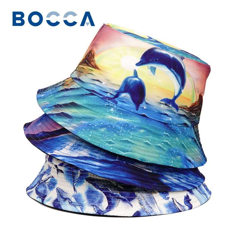 Панама с мультяшным дельфином двусторонняя шляпа рисунком летней рыбы
