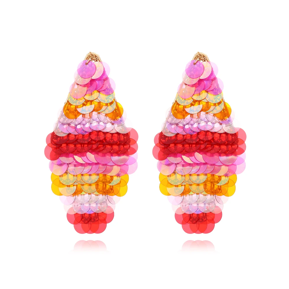 

Fashion Long Color Multilayer Sequin Tassel Earrings Handmade Resin Disc Pendant Jewelry Accessories