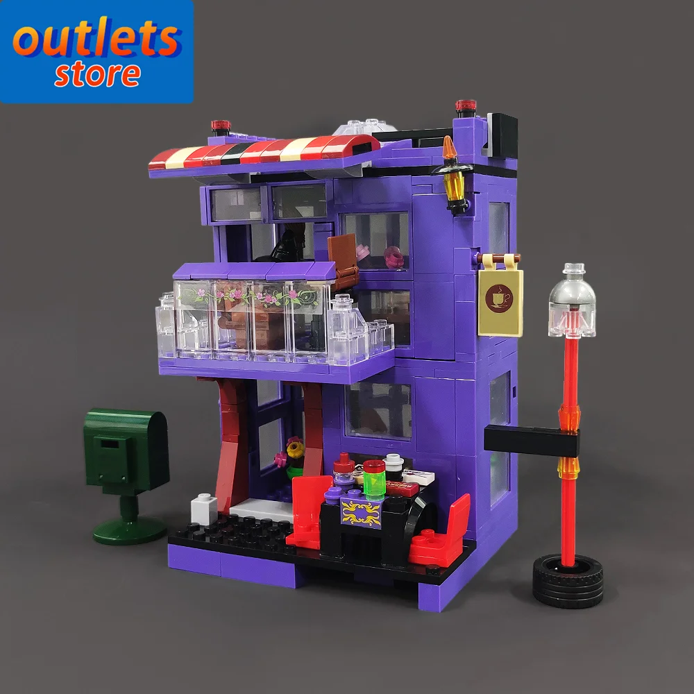 

JJ9003 Jiestar креативные экспертные идеи уличный вид Moc фиолетовый кафе магазин кирпичи модульный дом строительные блоки модель игрушка подарок 487 шт.