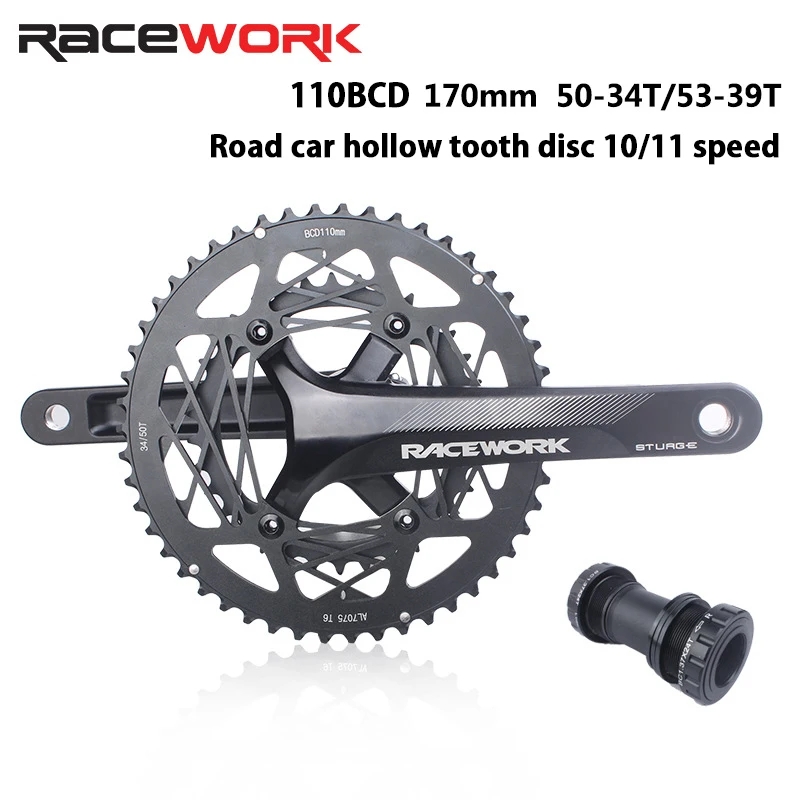 

RACEWORK Road Bike Chain Wheel 10/11 Speed Hollow 110BCD Double Sprockets 170mm 50-34T 53-39T Bicycle Crank Sprocket with BB