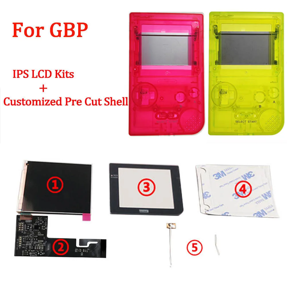 Kits de pantalla completa IPS LCD con carcasa personalizada para GBP, brillo, 10 colores para GameBoy Pocket