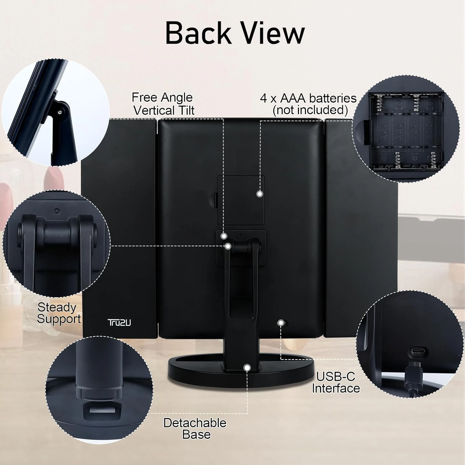 Портативное тройное косметическое зеркало для макияжа с регулируемой