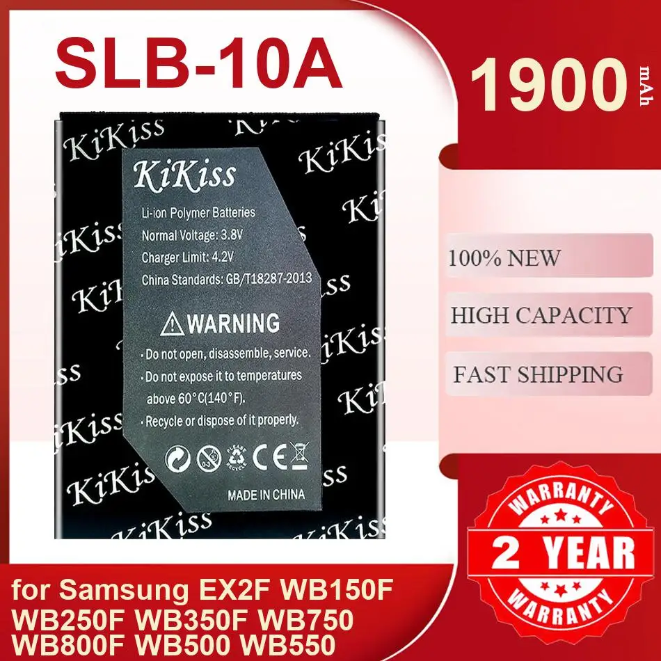 Фото Аккумулятор KiKiss для Samsung EX2F WB150F WB250F WB350F WB750 WB800F WB500 WB550, SLB-10A, 1900 мАч №2