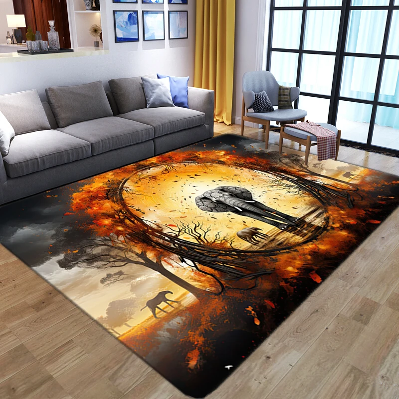 

3D Artistic Elephant Carpets for Living Room Bedroom Bedside Sofa Area Rugs Large Washable Kitchen Bathroom Anti-slip Floor Mats