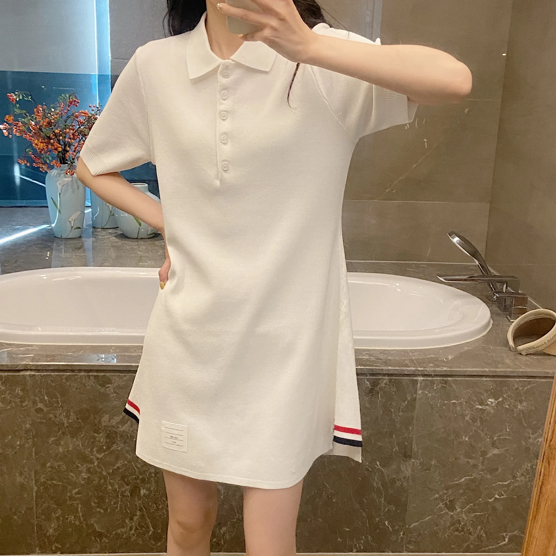 

High Quality Korean Fashion Spring/summer New Knitted Dress TB Back Webbing Paneled Single-breasted A-line Skirt